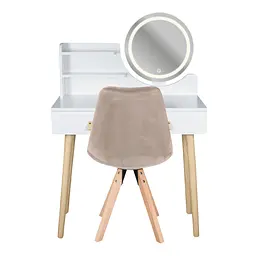 Туалетний столик Jumi Scandi LED + крісло Saida бежевий (шкіряні ручки) - мініатюра 3
