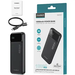 УМБ Choetech 10000mAh 22.5W PD,QC3.0 2USB-A+USB-C Black - мініатюра 3