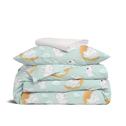 Дитяча постільна білизна в ліжечко SOFT BUNNY CS2, м'ята (BunnyMoonOrangeMint_30RoseLight_140)