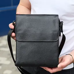 Сумка месенджер 21.5x25x7 шкіряна барсетка для чоловіків Tiding Bag 35775 чорна 215 мм