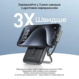 Повербанк 10000mAh Choetech B735 Black QC3.0 PD3.0 бездротова магнітна зарядка, вбудований кабель, підставка (43-00149) - мініатюра 6
