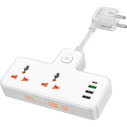 Мережевий подовжувач Hoco AC12 Reise 2-Position Expansion Socket (PD30W/1C3A) White