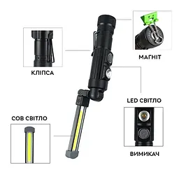 Ліхтар на магніті портативний складаний No Brand USB LED Work Lamp W549 складаний 5 режимів - мініатюра 10