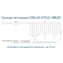 Гірлянда Delux ICICLE 108LED 2x1 м Білий flash Жовтий/Білий IP44 (90015179) - мініатюра 4