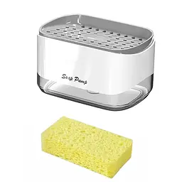 Дозатор для миючого засобу натискний білий диспенсер із губкою Soap pump and sponge - мініатюра 5