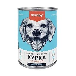 Вологий корм для собак Wanpy Chicken & Liver ВАНПІ КУРКА ПЕЧІНКА паштет, банка 375 г