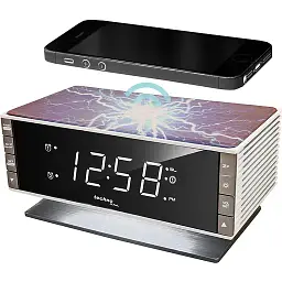 Годинник настільний з радіо Technoline WT487 Wireless Mobile Charging White/Brown (WT487)