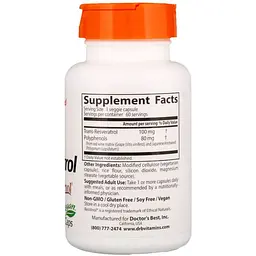 Ресвератрол Doctor's Best Trans-Resveratrol 100 мг 60 гелевих капсул - мініатюра 2