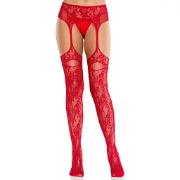 Колготки Leg Avenue Net Stockings With Attached Garter Belt One Size Red - мініатюра 4