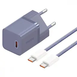 Зарядний пристрій Baseus GaN5 Mini Fast Charger Type-C 30W (With Cable Type-C to Type-C 100W 1m) purple (P10110902523-00)