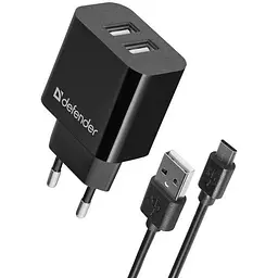 Зарядний пристрій 2xUSB 12W 2.1A UPC-21 +кабель microUSB, чорний Defender (83581) - мініатюра 4