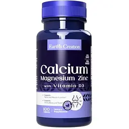 Вітамінно-мінеральний комплекс Earths Creation Calcium Magnesium Zinc + Vit D3 100 таб (1091-817 440)