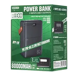 Павербанк Remax RPP-118 Piloteer Series / 80000 мАг / до 27 Вт / USB-C + USB-A / PD+QC / Чорний - мініатюра 3