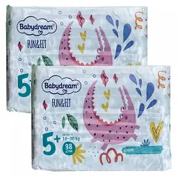 Підгузники Babydream FUN&FIT Розмір 5+ junior+, Вага 16-30 кг, 76 шт