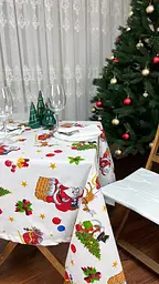 Водовідштовхувальна Скатертина з принтом Санта Клаус 170х120 см Білий - мініатюра 4