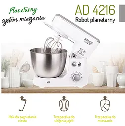Планетарний тістоміс 4л Adler AD 4216 1000W - мініатюра 3