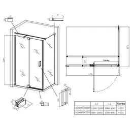 Душова кабіна без піддону Koer SR SC02-120x90x200-TR-01 прозоре скло Easy Clean 8 мм, хром KR5354, Універсальна, прозорий, хром - мініатюра 4