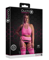 Комплект білизни Ouch! Two Piece with Crop Top and Stockings, XL/XXXXL (рожевий) - мініатюра 3