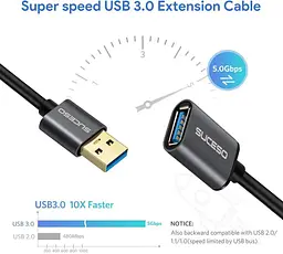 Подовжувальний кабель SUCESO USB 3.0 2M USB 3.0 Тип A Чоловічий та Жіночий 5 Гбіт/с Синхронізація даних USB Подовжувач Шнур - мініатюра 5