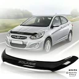 Дефлектор капоту мухобійка для Hyundai Accent Solaris 2010-2014 короткая Євро Кріплення (Vip Tuning) HYD100