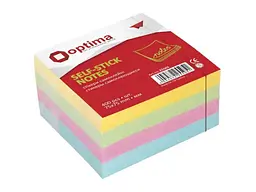 Блок для нотаток Optima з клейким шаром 75х75мм 400арк. пастель мікс