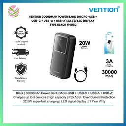 Зовнішній акумулятор Vention FHM 30000mAh 22.5W Power bank чорний - мініатюра 3