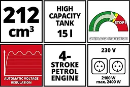 Генератор Синхронний Einhell TC-PG 25/1/E5 2.4kW / 2100 Вт / Бензин (4152600) - мініатюра 5