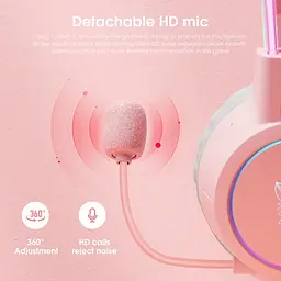 Накладні ігрові навушники Onikuma X15 Pro дротові з гарнітурою і котячими вушками та RGB-підсвіткою рожеві - мініатюра 6