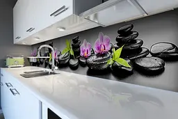 Кухонний фартух Чорне каміння для кухні наклейка Орхідеї квіти камені Сірий 65х250 см Happy Pocket Z180540