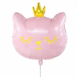 Фольгована кулька JS Balloon "Котик з золотою короною" 10 шт наповнення повітрям або гелієм для тематичних вечірок Розовий