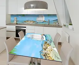 Вінілова наклейка на стіл Білий Вітрильник самоклеючий корабель Море Блакитний 65х120 см Happy Pocket Z181687 - мініатюра 2
