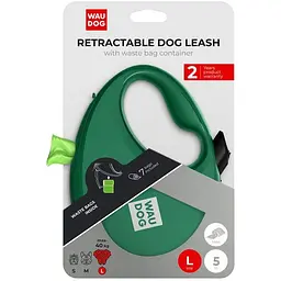Повідець-рулетка для собак Waudog R-leash з контейнером для пакетів, світловідбивна стрічка, L, до 40 кг, 5 м, зелений - мініатюра 6