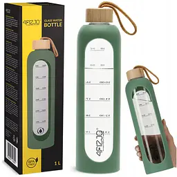 Пляшка для води спортивна 4FIZJO 1000 мл скляна Olive (P-5905973403900) - мініатюра 1