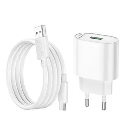 Зарядний пристрій Hoco C109A USB QC 18W білий + кабель USB to Type-C - мініатюра 4