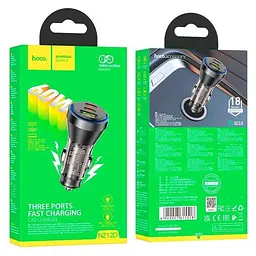 Зарядний пристрій авто Hoco NZ12D Lucky car charger 3 порти 2*Type-C + 1*USB 60 W чорно прозорий - мініатюра 5