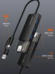 Концентратор Cabletime USB C/A – 4 Port USB 3.0, 5Gbps, 0.15 m (CB05B) - миниатюра 2