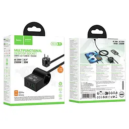 МЗП AC33 Win 1 position 30W QC+PD (1USB-A/2C/1Socket) (1.5m) Black Hoco teh0029630 - мініатюра 2