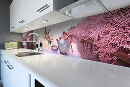 Кухонний фартух Рожеві Сакури для кухні наклейка ПВХ чай Японія Схід Рожевий 60х300 см Happy Pocket Z180513 - мініатюра 6