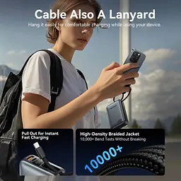 Батарея універсальна Vention 20000 mAh 45W Mini with Built-in USB-C Cable Gray (FHGH0) - мініатюра 5