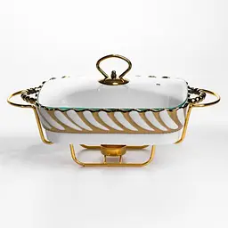 Мармітниця порцелянова Yiwu Tiffany 1 л зі скляною кришкою на металевій підставці з підігрівом 28х23х7 см марміт для перших страв SG-428-11