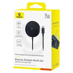 Бездротовий ЗП Baseus Simple Mini4 Air Magnetic Wireless Charger Qi2 15W чорний P10278200111-00 - мініатюра 2