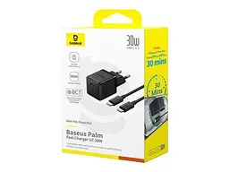 Мережевий зарядний пристрій BASEUS Palm Fast Charger 30 W Type-C to Type-C cable Black (P10111605113-01) - мініатюра 5