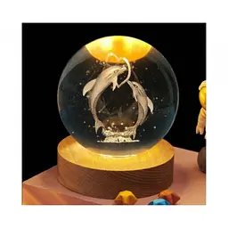 3D нічник кришталева куля на підставці Дельфін Crystal Ball