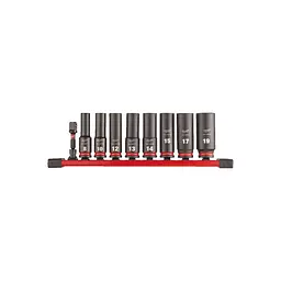 Набір головок ударних ShW 3/8" STD MILWAUKEE (8-19 мм+ перехідник) подовжених на планці (9 шт.)
