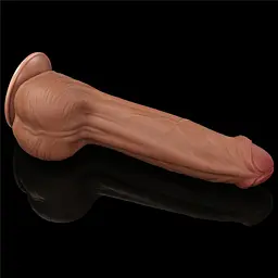 Фалоімітатор LoveToy Sliding-Skin Dual Layer Dong 29 см коричневий - мініатюра 3