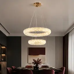 Підвісна світлодіодна кришталева люстра Splendid Ray L6356/600+400/2 LED, золото, 89 Вт, від 13-20 м²