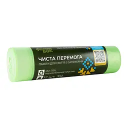 Пакети для смiття Фрекен Бок Чиста Перемога з затяжкою, зелені, 35 л, 12 шт. (914260) - мініатюра 2