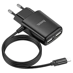 Зарядне з кабелем Мережевий зарядний пристрій Hoco C82A Real power 2USB 2.4A +Lightning