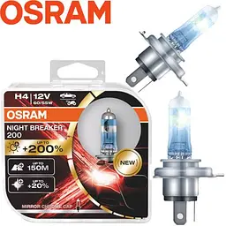 Автолампа галогенна Osram Night Breaker Laser +200% 12V H4 60/55W 2 шт Оригігал (64193 NВ200-ВОХ)
