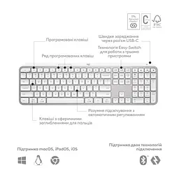 Клавіатура Logitech MX Keys S Wireless UA Pale Grey (920-011588) - мініатюра 7